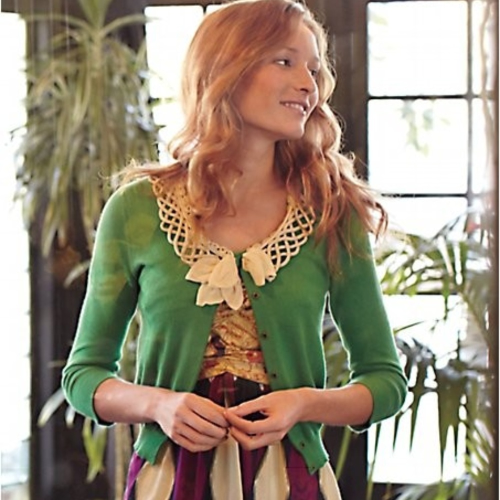 Anthropologie Field Flower Green Cardigan